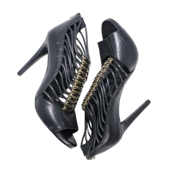 Vince Camuto Black and Gold Cage Style Gladiator Pumps, Size 6.5 - Picture 1 of 8